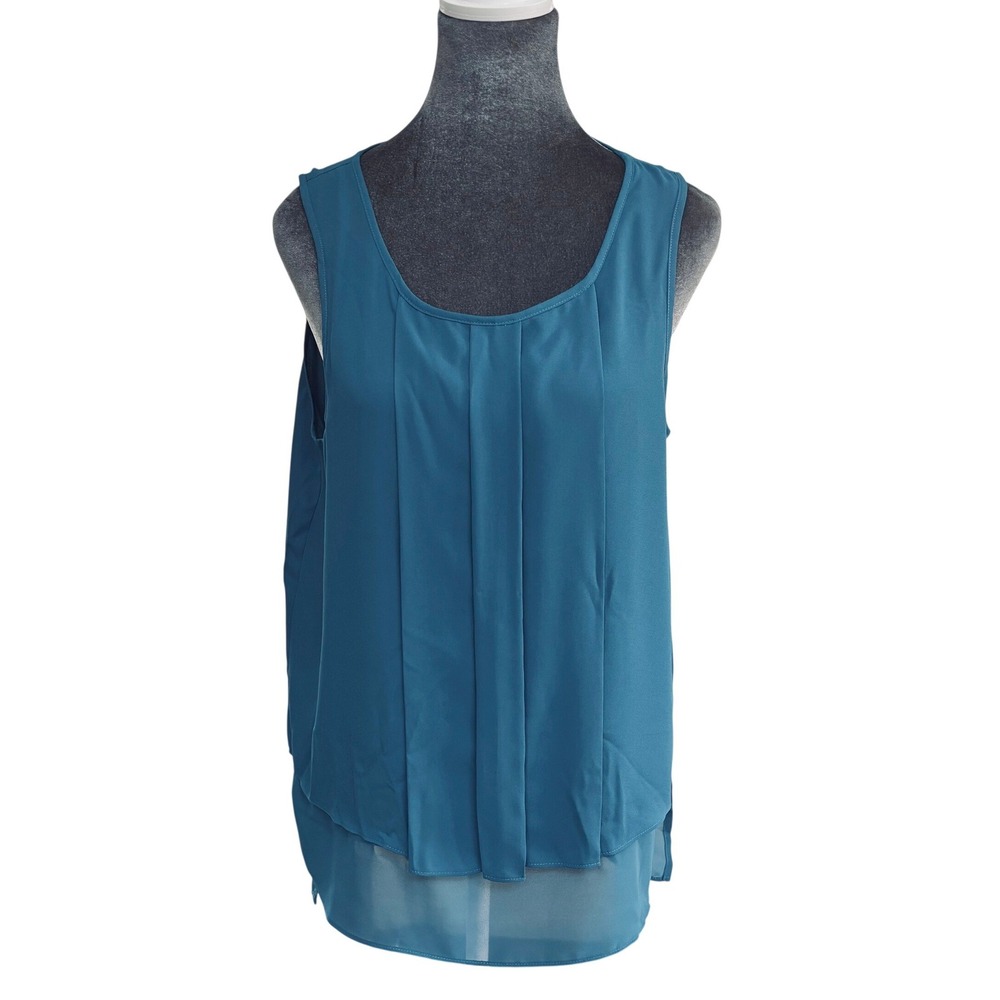 HD in Paris Office Siren Teal Pleated Layered Chiffon Sleeveless Blouse 12